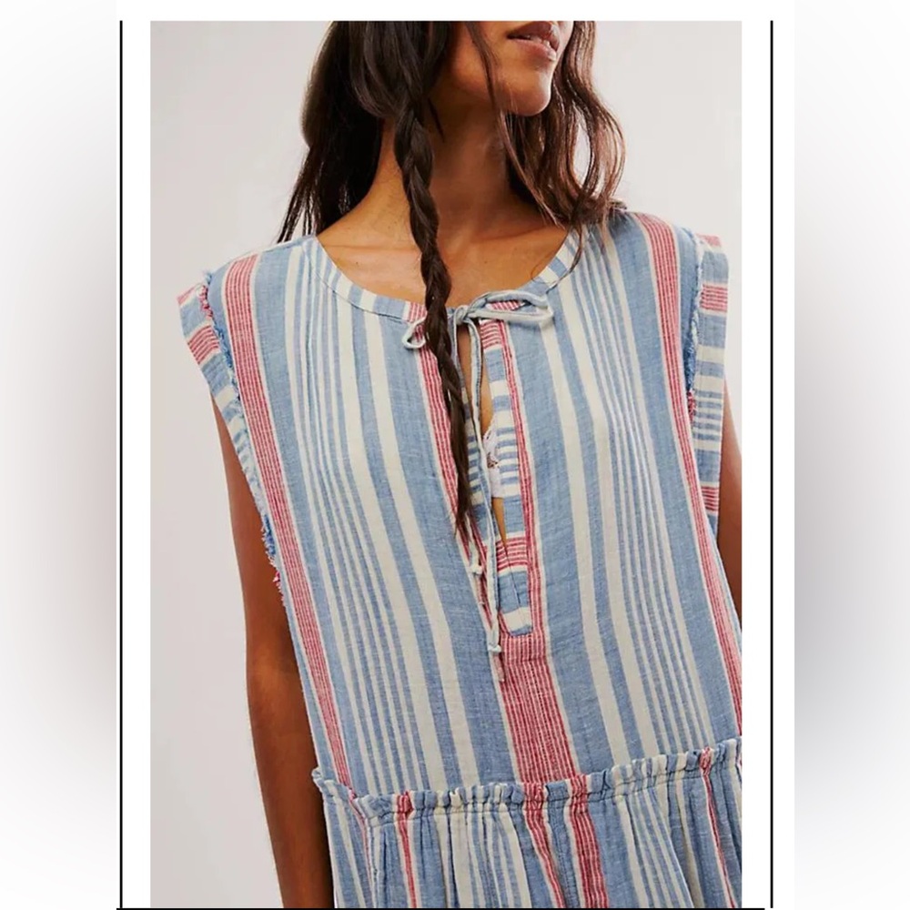 Free People We The Free Surf Stripe Maxi Top Cotton Linen Blend Beach Vacation - Picture 3 of 15
